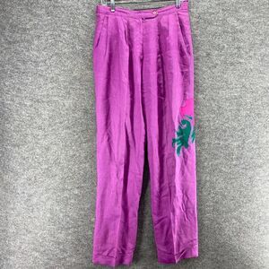 Jerri Sherman Pants Women 8 Purple High Rise Pleated Straight Linen Cuffed